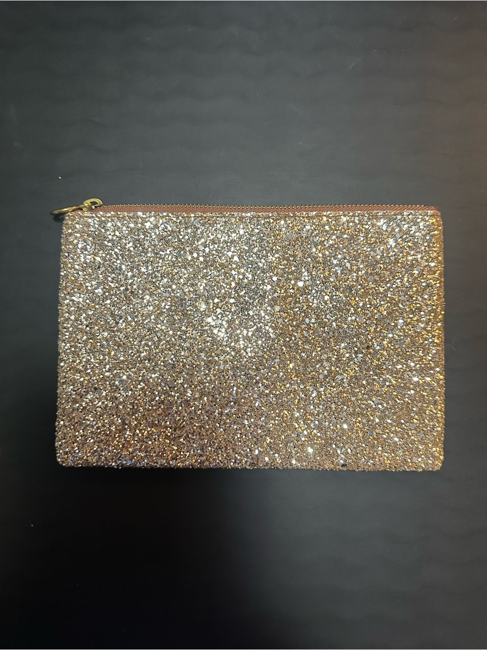 Madewell Glitter Zip Clutch in Gold
